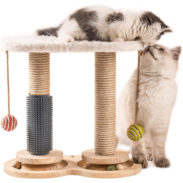MEWOOFUN 2-Layer Rotating Kitten Toy Cat Toy Self-Entertainment - Cat Toy Roller for Indoor Cats with Natural Sisal Scratcher Cat Self-Care, (white)