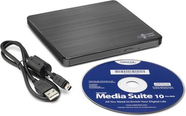 Зовнішній DVD-привід Hitachi-LG GP60, портативний Slim DVD-записувач та плеєр для ноутбука, USB 2.0, швидкість 8x, сумісність з Windows та Mac OS, чорний