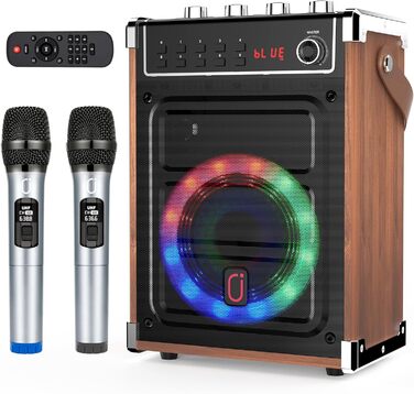 Караоке-машина JYX з 2 UHF-мікрофонами, Bluetooth, LED-підсвічуванням та підтримкою PA-системи, AUX, FM, Rec - (Бронза)