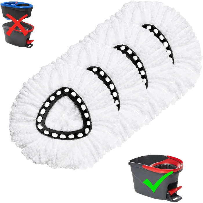 4 Replacement Heads for O-Ceda EasyWrin Spin Mop, Microfiber Spin Mop Refills, Easy Cleaning Mop Head Replacement