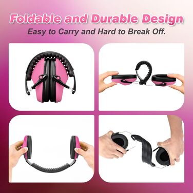 Навушники для захисту від шуму для дітей - комфортні, складні, для школи, аутизму, сну, навчання, ADHD, феєрверків, концертів (1 шт., темно-рожевий)