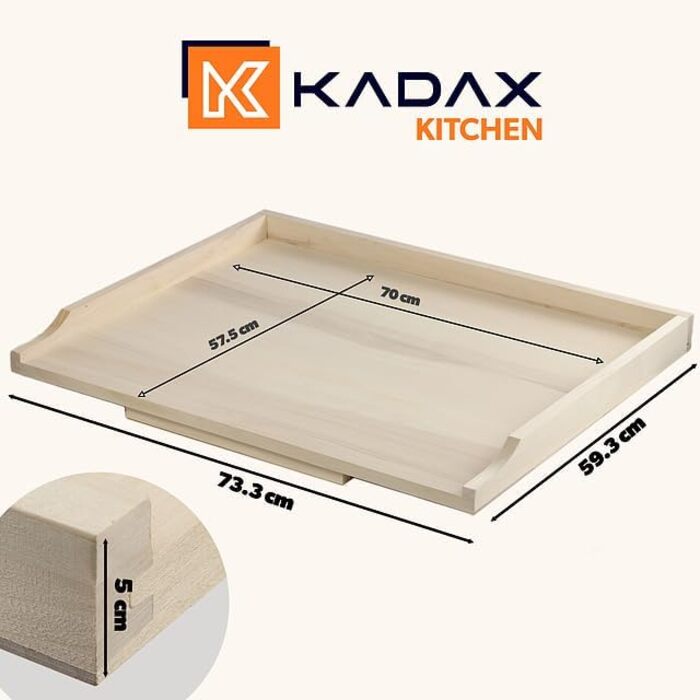 Дерев'яна дошка для тіста KADAX, з якісної тополі, з бортиками, традиційна дошка для розкатування тіста, локшини, пирогів, вареників, одностороння, 60x80 см