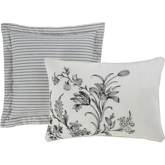 Комплект постільної білизни Laura Ashley Kingsize: двостороння бавовняна постіль з наволочками (Queen, Amberley Black/White)