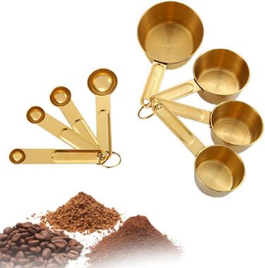 FBHappiness 8-Piece Stainless Steel Measuring Cup and Spoon Set for Kitchen, Cookware, Baking, Cooking, Measuring Tool (Color: A, Size: as shown)