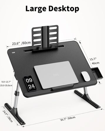 Зламаний столик SAIJI 60x40 см: регульована висота, підставка для книг, ящик, столик для ноутбука/планшета, чорний