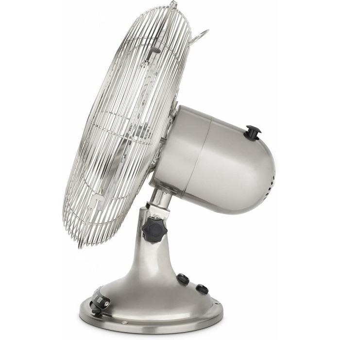 Електричний настільний вентилятор H.Koenig JOE48: тиха робота, металевий дизайн, 3 швидкості, фіксація/осіляція, регулювання кута нахилу, неслизька підставка