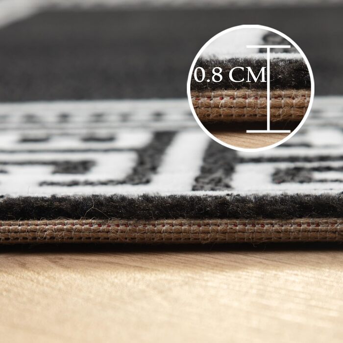 Килим для вітальні, спальні, їдальні, коридору, кухні. Сучасний килим з малюнком у клітинку, м'який, з коротким ворсом, легкий у догляді. Чорний, 140 x 200 см