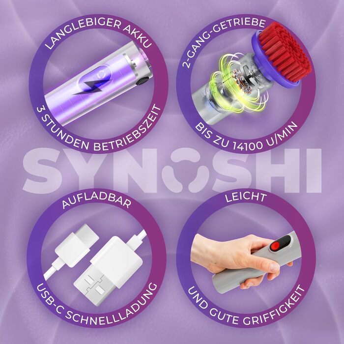 Електрична щітка для прибирання SYNOSHI PRO – бездротова, перезаряджувана. Спін-скреббер для ванної, плитки та кухні з регульованою ручкою