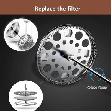 Make a French Press Coffee Maker, 21Oz Stainless Steel French Press with 3-Level Filtration System, Double-Walled Insulated French Press with 3 Filters and 1 Metal Spoon 600ml Silver
