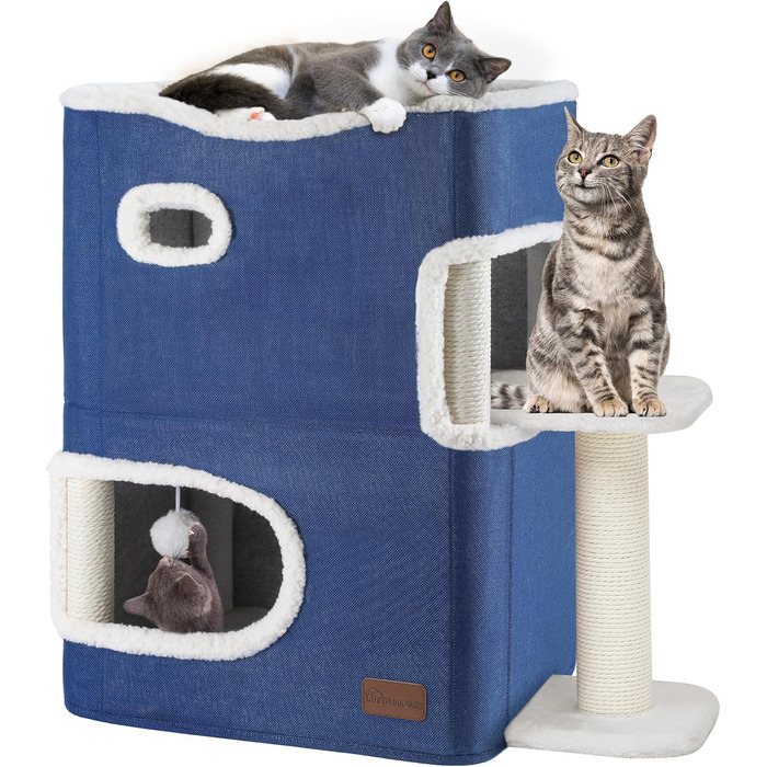 YITAHOME Cat House Indoor, Cat Bed for Indoor Cats, Cat Tunnel, Cat Cave, Small Scratching Post, Cat Furniture, Cat Bed Cave, cat caves, Cat Beds (Blue, with Platform)