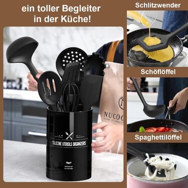 Набір кухонних аксесуарів Terlulu: 15 предметів з силікону, стійкий до нагріву, антипригарний, для посуду, з підставкою, чорний