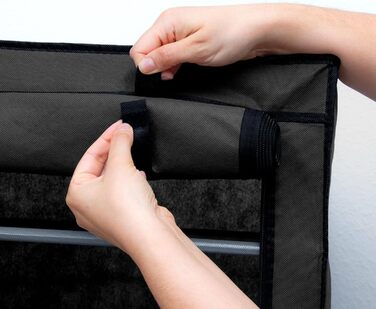 INTIRILIFE Folding Wardrobe 170x58x28 cm in Raven BLACK - with Zipper Fabric Wardrobe, Clothes Rack, Shoe Shelf with 9 Storage Compartments - Camping Storage Box, Textile Wardrobe