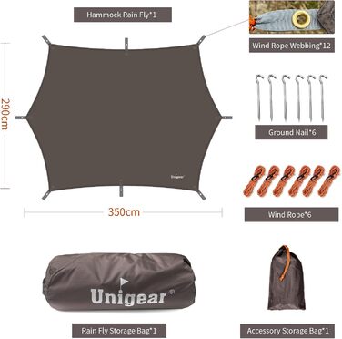 Водонепроникний тент Unigear, 350x290/450x420 см, шестигранний, з люверсами + 6 шпильок + 6 мотузок. Захист від сонця та дощу для кемпінгу, пікніка, фестивалів.