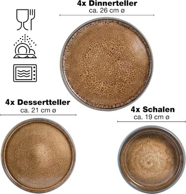 Набір посуду Moritz & Moritz SOLID Steinzeug на 4 особи, 12 предметів, бежевий – міцний керамічний сервіз для повсякденного використання