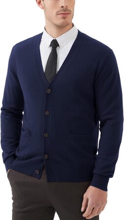 Чоловічий кардиган Kaspin з вовняної суміші, V-подібний виріз, ґудзики та кишені (темно-синій, S)