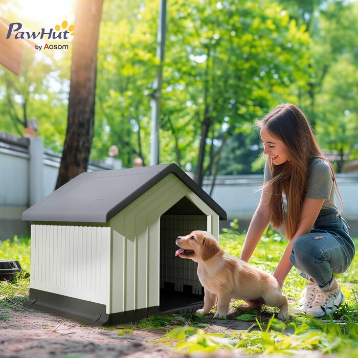 Будка для собак PawHut Outdoor - сіра, 62 x 61 x 60 см. Вологостійка, з вікном, для малих та мініатюрних собак