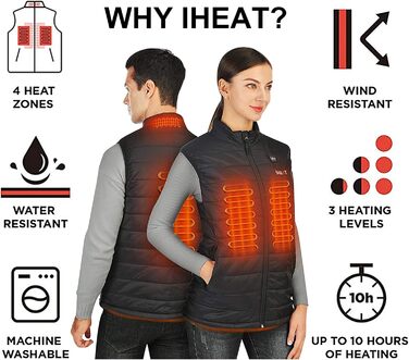 Електрична гріюча жилетка для чоловіків та жінок з USB зарядкою, регулюванням температури та акумулятором 14400mAh. Ідеально для активного відпочинку, полювання, мотоциклів та кемпінгу. Чорний колір.