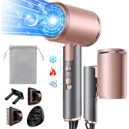 Професійний фен 2400W з іонізацією, складний, для подорожей, з насадкою-дифузором та терморегулятором (сірий/рожевий)