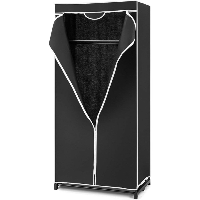GIANTEX Wardrobe Clothes Closet with Clothes Rod & Shelf, Folding Closet 74 x 50 x 172 cm, Clothes Rack Metal Frame with Dust Cover, for Bedroom Dressing Room (Black)