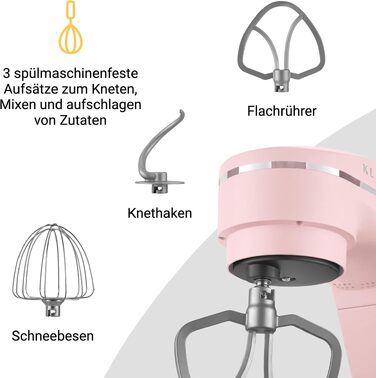 Кухонний комбайн KLAMER 1800W, планетарний міксер для тіста з чашею з нержавіючої сталі 6л (Premium Pink)