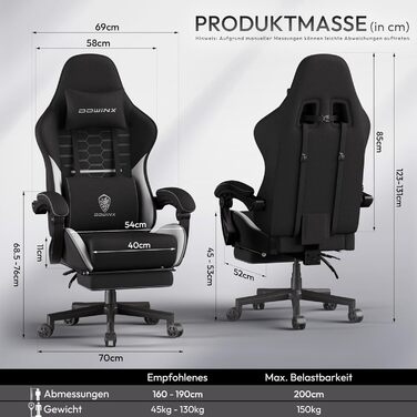 Ігровий крісло Dowinx з підголівником та підставкою для ніг, масажний офісний стілець з тканини, ергономічний дизайн