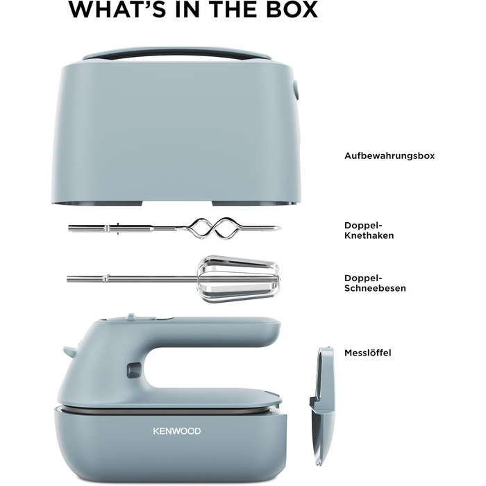Міксер ручний Kenwood QuickMix Go HMP40.000GY сірий-блакитний, 350W, з кейсом, вінчики та гаки, мірна ложка