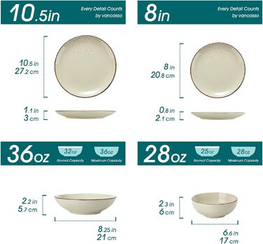 Набір керамічного посуду Vancasso NAVIA (24 частини) для 4 осіб, бежевий, набір посуду з тарілок, салатників та мисок