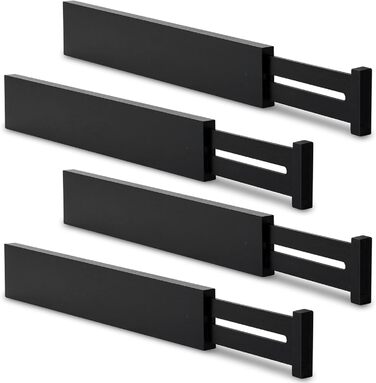 Utoplike Bamboo Adjustable Drawer Divider (4-pack), Large Drawer Organizer with Spring-loaded for Clothing, Silverware, Utensils in Kitchen, Bathroom, Bedroom, Baby Drawer, Black