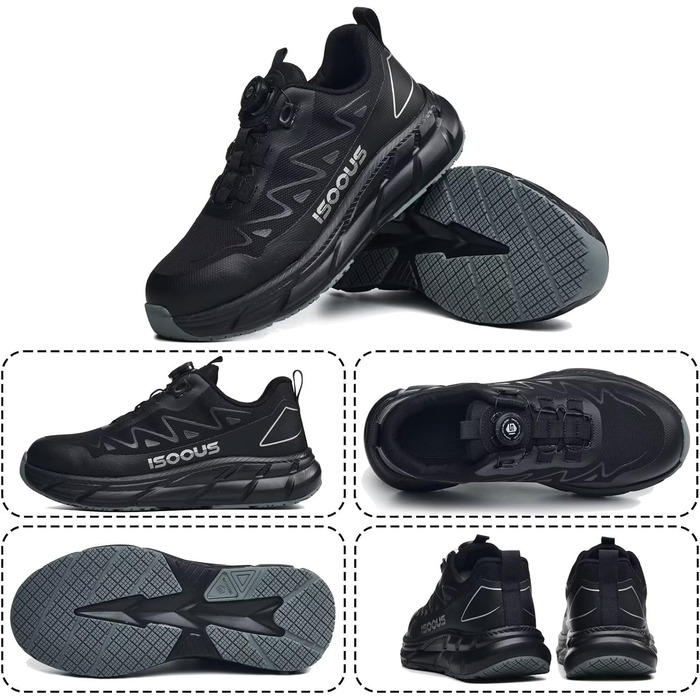 Черевики робочі чоловічі ISOOUS S3S, водонепроникні, ESD, з неслизькою підошвою, зручні, зі сталевим підноском, 43 EU, чорний/сірий