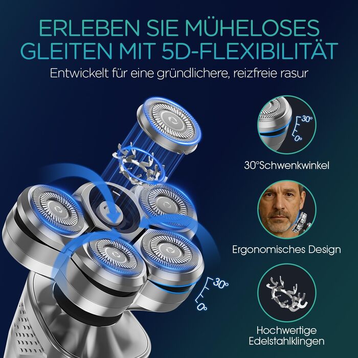 Електричний чоловічий бритва VOYOR TX500 5D з LED дисплеєм та бездротовою зарядкою (150 хв)