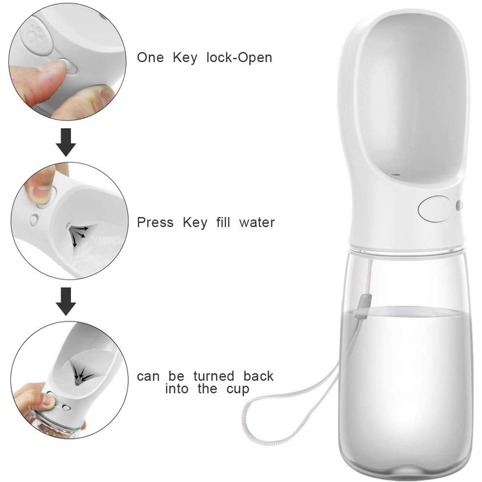 Турботрінка для собак на ходу, 550 мл, BPA-free, витокозахисна, біла