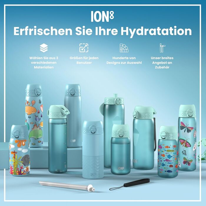 ion8 Insulated Stainless Steel Drinking Bottle 320 ml Leak-Proof One-Hand Opening Secure Locking Dishwasher Safe Flip-Top Lid Carrying Handle Easy to Clean, Durable, Unicorn (Evo, Recyclon, Alaskablue)