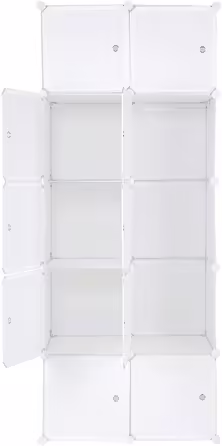 Modular wardrobe system, 10 dice, plastic wardrobe with doors, modular cabinet for space-saving storage, 70 x 45 x 175 cm, White door & Black cabinet. Storage for clothing, shoes, etc. (70 x 45 x 150 cm, White-1)