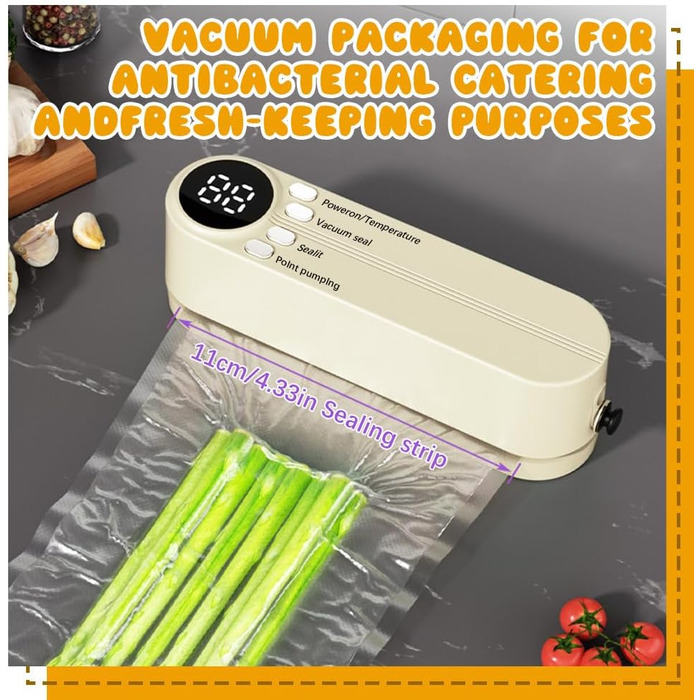 Міні вакуумний пакувальник BIZOI, портативний, 60 kPa, 3 температурні режими, з 10 пакетами для консервації продуктів