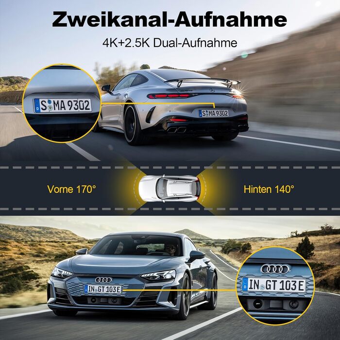 Автомобільний відеореєстратор 4K з GPS та 5GHz WiFi, передня та задня камери, 2.0