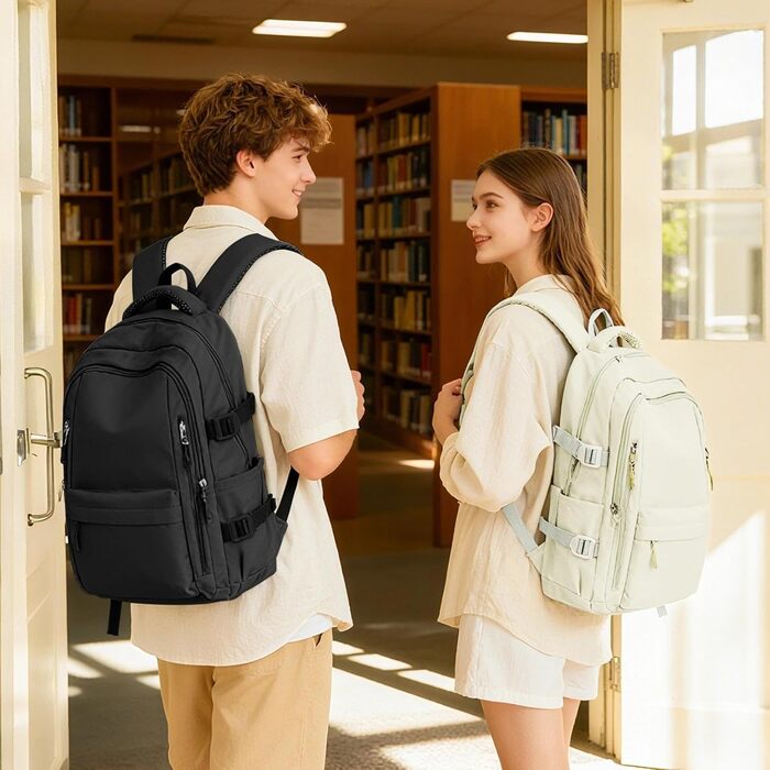 Шкільний рюкзак HYC00 для дівчаток та хлопчиків-підлітків, водонепроникний, для ноутбука 14 дюймів, casual, для подорожей та навчання, кольори: M4-зелений, M1-чорний