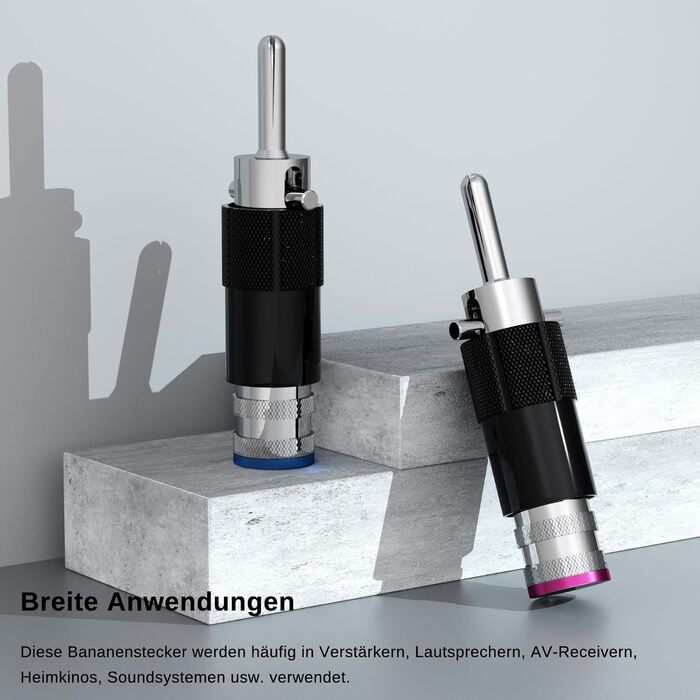 Комплект бананових роз'ємів Monosaudio (8 шт), позолочені затискачі для акустичних кабелів, домашнього кінотеатру та AV-ресиверів, Rhodiniert (BA1410)
