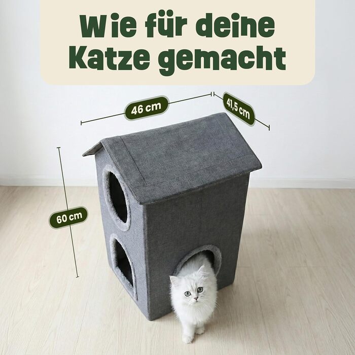 Кігтеточка-будиночок Zooprinz для котів – затишна печера, тепле ліжко для котів, великих котів, ліжко для котів з подушкою, кімнатний будиночок-кігтеточка, притулок та місце для відпочинку (Антрацит, 46 × 41,5 × 60 см)
