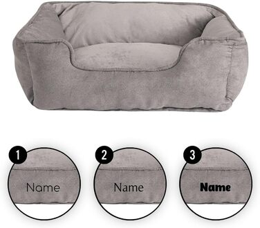 Ліжко для собак Lionto 2-в-1 з комфортним входом, м'яке лежання для домашніх тварин, підходить для собак та котів, 80x60 см, подушка для собак з легкою у догляді оксамитовою обробкою, сірий колір (Д 80 x Ш 60 x В 26 см (з нанесенням імені), Темно-сірий/Св
