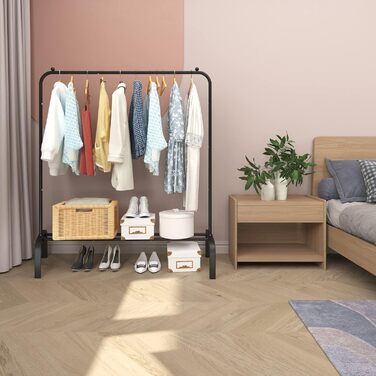 JIUYOTREE Clothes Rack, Coat Rack, Metal Clothes Bar, Durable Clothes Rack with Bottom Frame for Coats, Skirts, Shirts, Sweaters, White (Black)