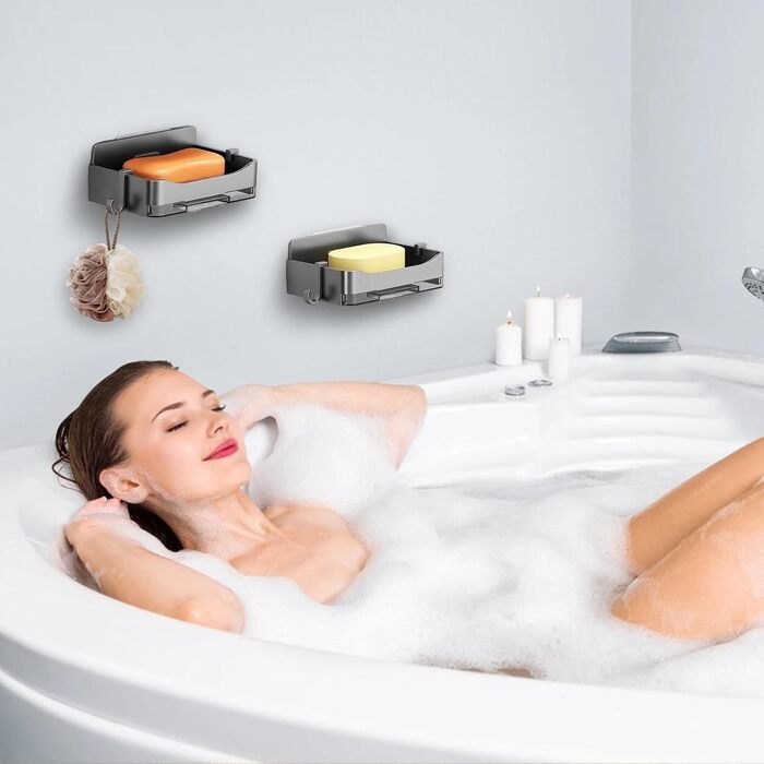 Тримач для мила Dulynva (2 шт.) без свердління, сірий. Мильниця для душу, мильниця з піддоном, мильниця для ванної кімнати, кухні, мийки. Пластиковий тримач для мила, настінний, самоклеючий.