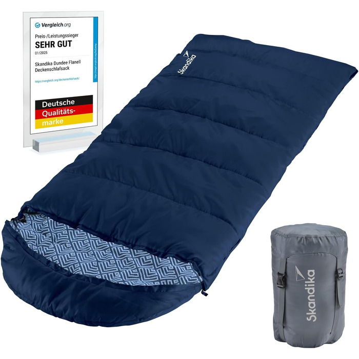 Skandika Dundee Junior Kids Sleeping Bag | Flannel-Lined Cotton Sleeping Bag for Children - Water-Resistant, 13°C to 3°C Comfort, 175 x 70 cm