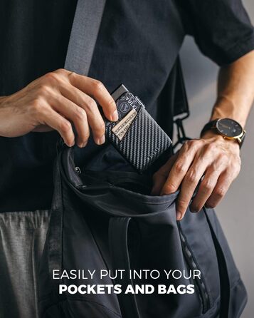 VULKIT: Елегантне картхолдер для чоловіків з металу та шкіри. Автоматичний Pop-Up картхолдер RFID NFC захистом. Місткість: 5-9 карт. Матеріал: шкіра, метал, карбон.