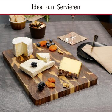 Дошка для нарізання з акації Gourmet, антисептична, двостороння, торцеве дерево, з соковідводом, 35x25x2.5 см, для нарізання та сервірування