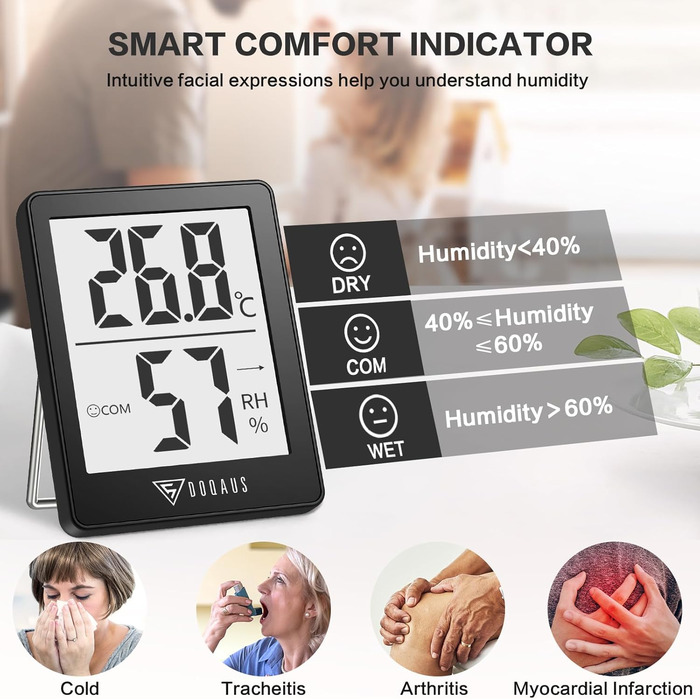 DOQAUS Digital Hygrometer Indoor, 6 Pack - Indoor Thermometer Hygrometer, Humidity Meter, Accurate Room Thermometer, Humidity Measurement Device with High Accuracy, for Indoor Spaces, Baby Rooms, Living Rooms, Offices
