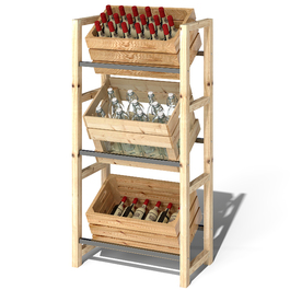 Outsunny Beverage Crate Shelf for 3 Beverage Crates, Wooden Crate Shelf with 3 Tiers, Freestanding Beverage Crate Holder, Holds 150kg, Crate Stand for Beer, Water, 56 x 32 x 112 cm Natural Wood | Aosom