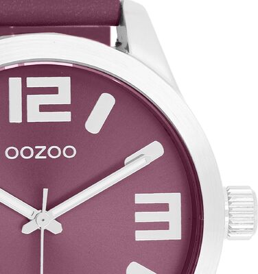 Жіночий аналоговий наручний годинник Oozoo Timepieces з шкіряним ремінцем, круглий циферблат, колір: фіолетовий