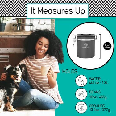 Контейнер для кави Coffee Gator з нержавіючої сталі, герметичний, з датою відкриття, клапаном CO2, мірною ложкою, для кавових зерен, меленої кави, горіхів, чаю, цукру, борошна, у подорожах, срібний, M/Mini