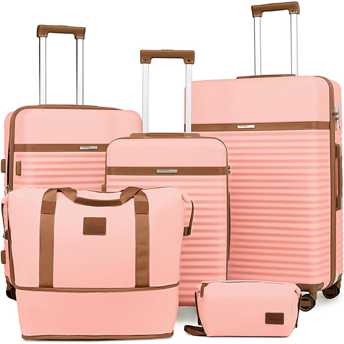 Набір валіз Joyway ABS з розширенням, 5шт, білий (рожевий), з TSA-замком та 4 колесами