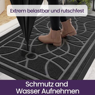 Килимок для дому та вулиці DEXI, 60 x 90 см, антиковзаючі, миючий, вологостійкий, сірий